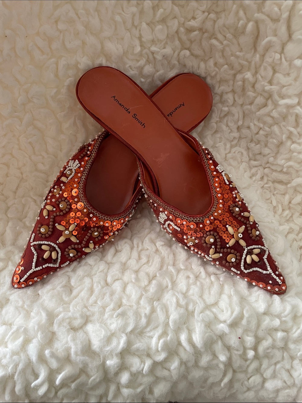 Amanda Smith Burnt Orange Beaded Pointed Mules